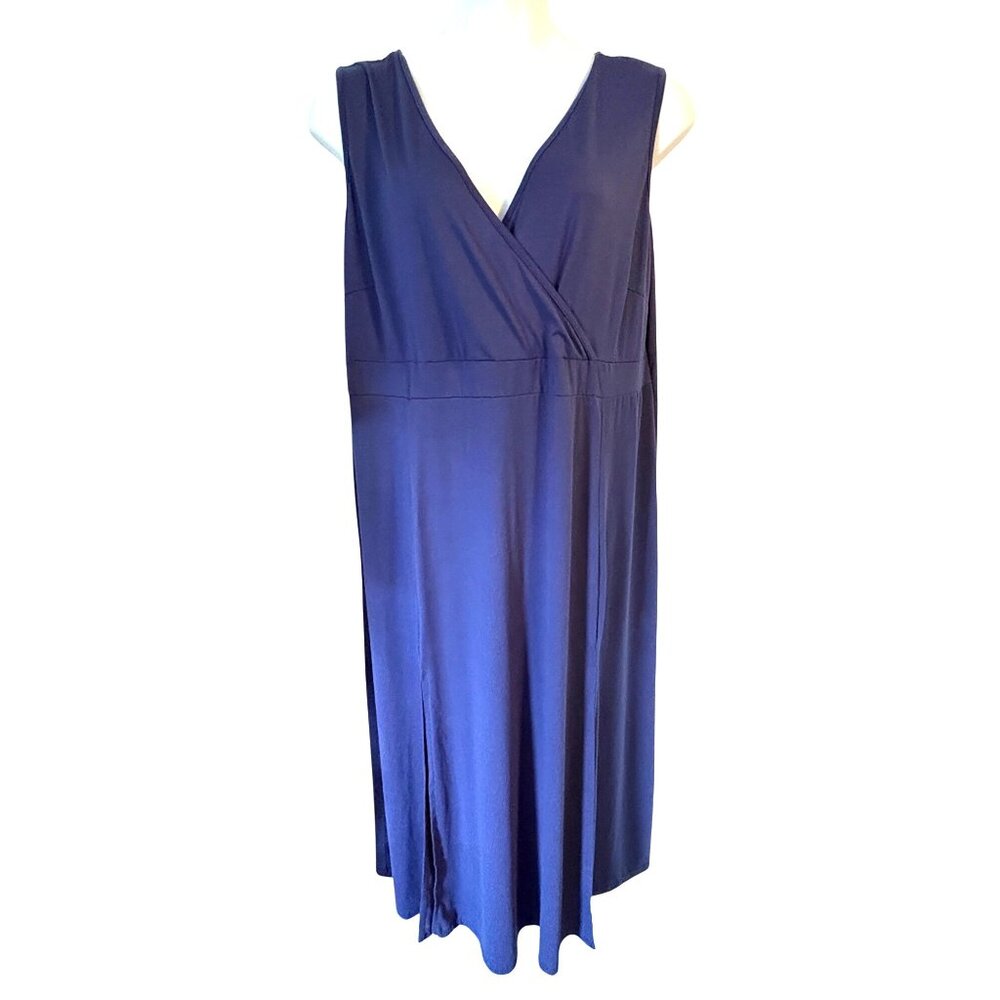 Navy Blue Sleeveless Cotton Maxi Dress Wrap Empire Waist Size 4XL Stretchy Comfy